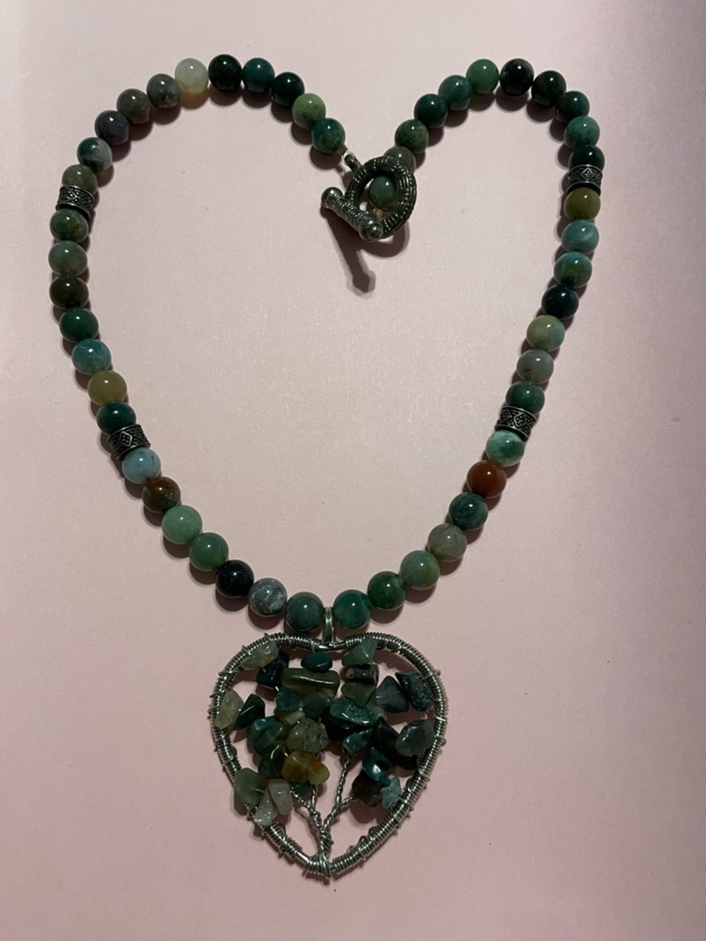 Artisan Tree of Life Stone Heart Bead Necklace #7083
